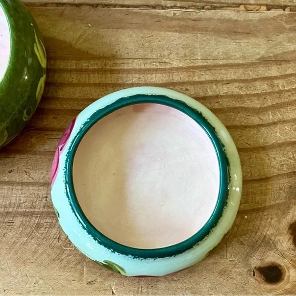 Lesal Ceramics Jewelry Trinket Box Handcrafted Floral Pink Purple Green - Picture 8 of 10